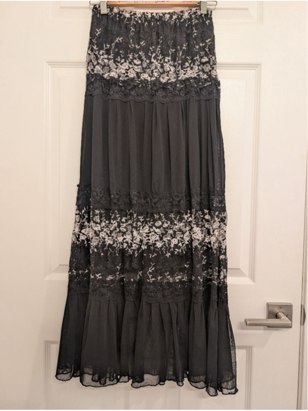 Vintage Whimsigoth Black Lace Tiered Maxi Ruth Skirt Cottagecore Grunge Coquette - Picture 3 of 6